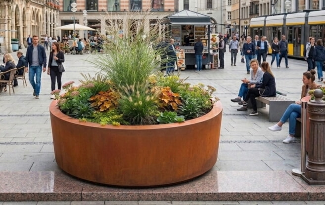 ARMIS Planter als schützendes Freiraummobiliar in Fussgängerzone